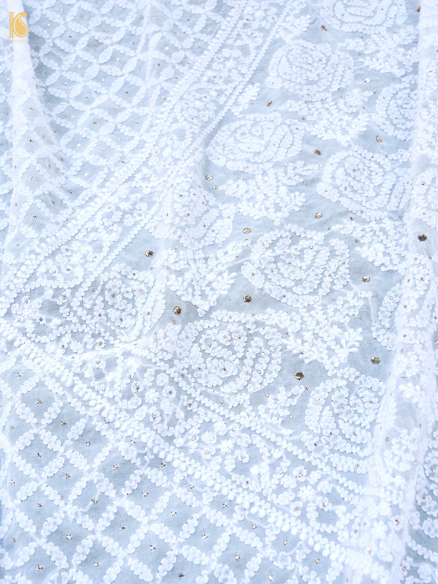 Pure Georgette Chikankari Mukaish Dupatta in White