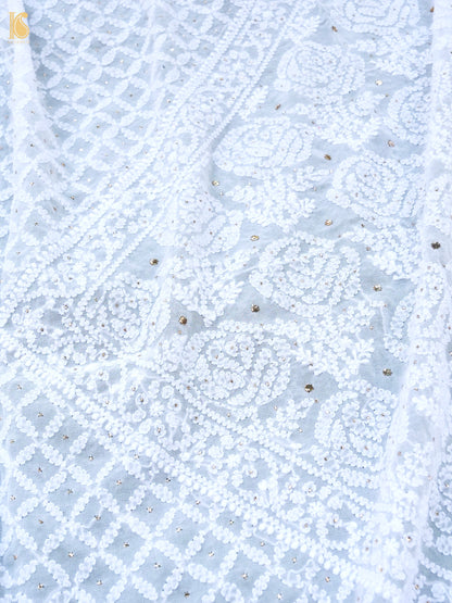 Pure Georgette Chikankari Mukaish Dupatta in White