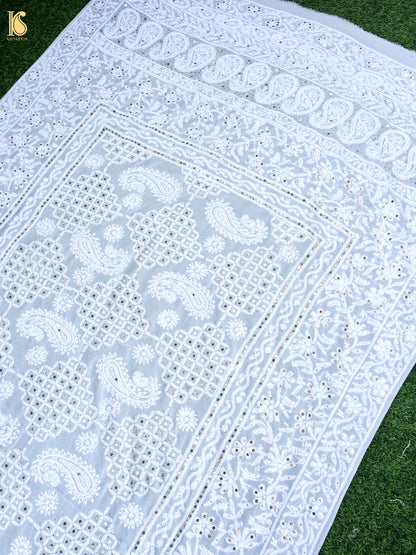 Pure Georgette Chikankari Mukaish Dupatta in White