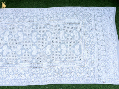 Pure Georgette Chikankari Mukaish Dupatta in White