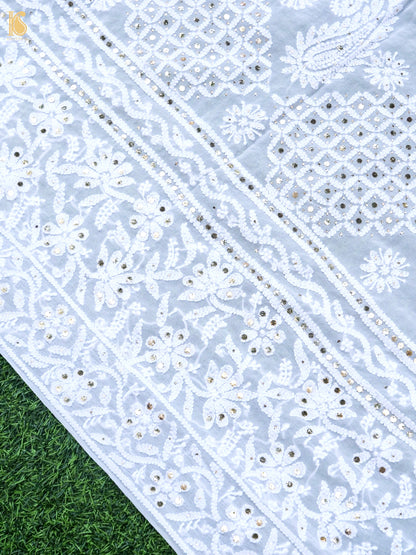 Pure Georgette Chikankari Mukaish Dupatta in White