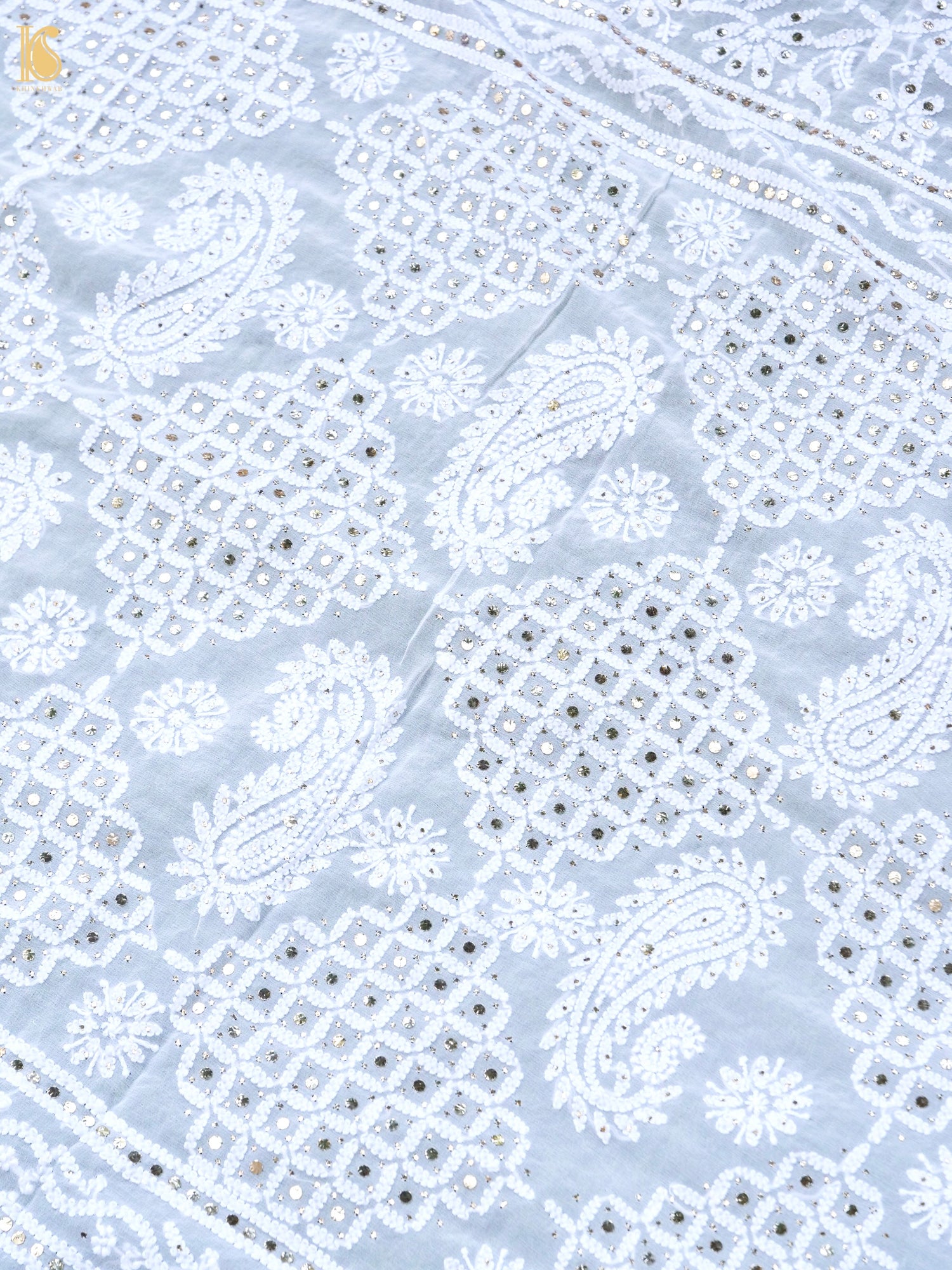 Pure Georgette Chikankari Mukaish Dupatta in White