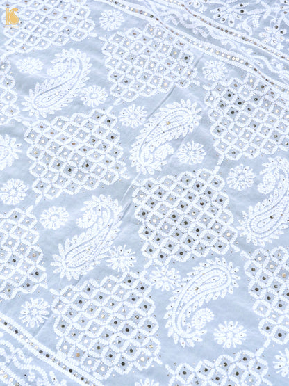 Pure Georgette Chikankari Mukaish Dupatta in White