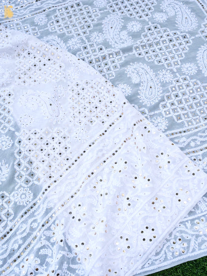 Pure Georgette Chikankari Mukaish Dupatta in White