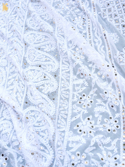 Pure Georgette Chikankari Mukaish Dupatta in White