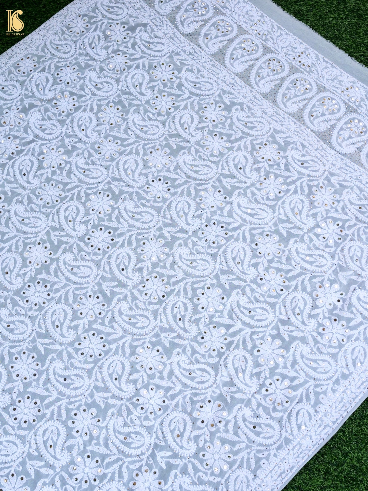 Pure Georgette Chikankari Mukaish Phulwar Jaal Dupatta in White