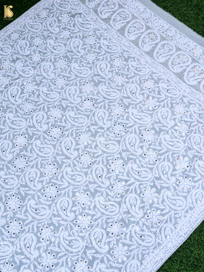 Pure Georgette Chikankari Mukaish Phulwar Jaal Dupatta in White