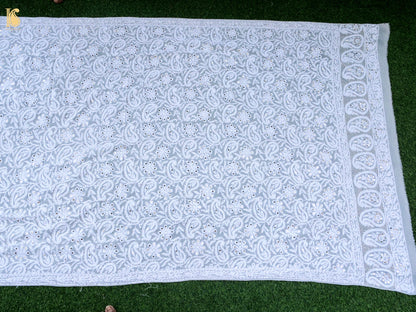 Pure Georgette Chikankari Mukaish Phulwar Jaal Dupatta in White