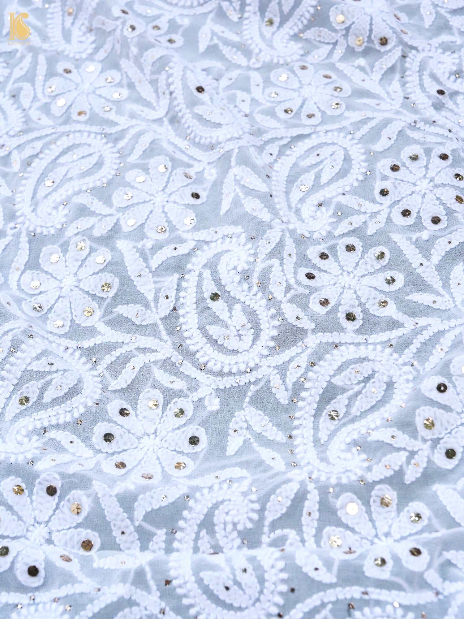 Pure Georgette Chikankari Mukaish Phulwar Jaal Dupatta in White