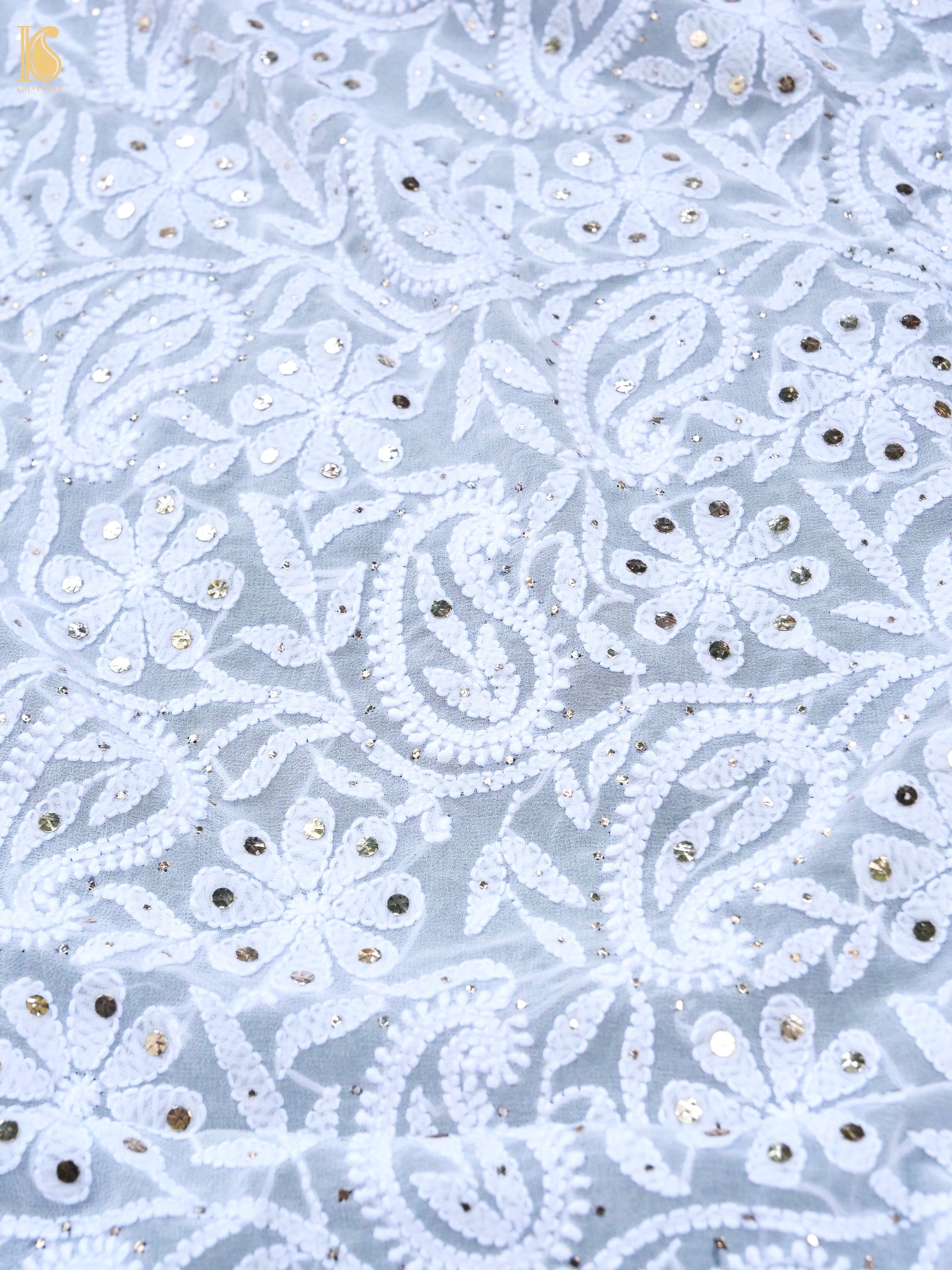 Pure Georgette Chikankari Mukaish Phulwar Jaal Dupatta in White