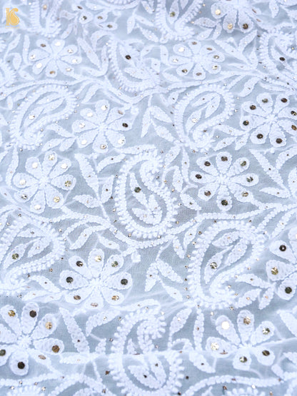Pure Georgette Chikankari Mukaish Phulwar Jaal Dupatta in White
