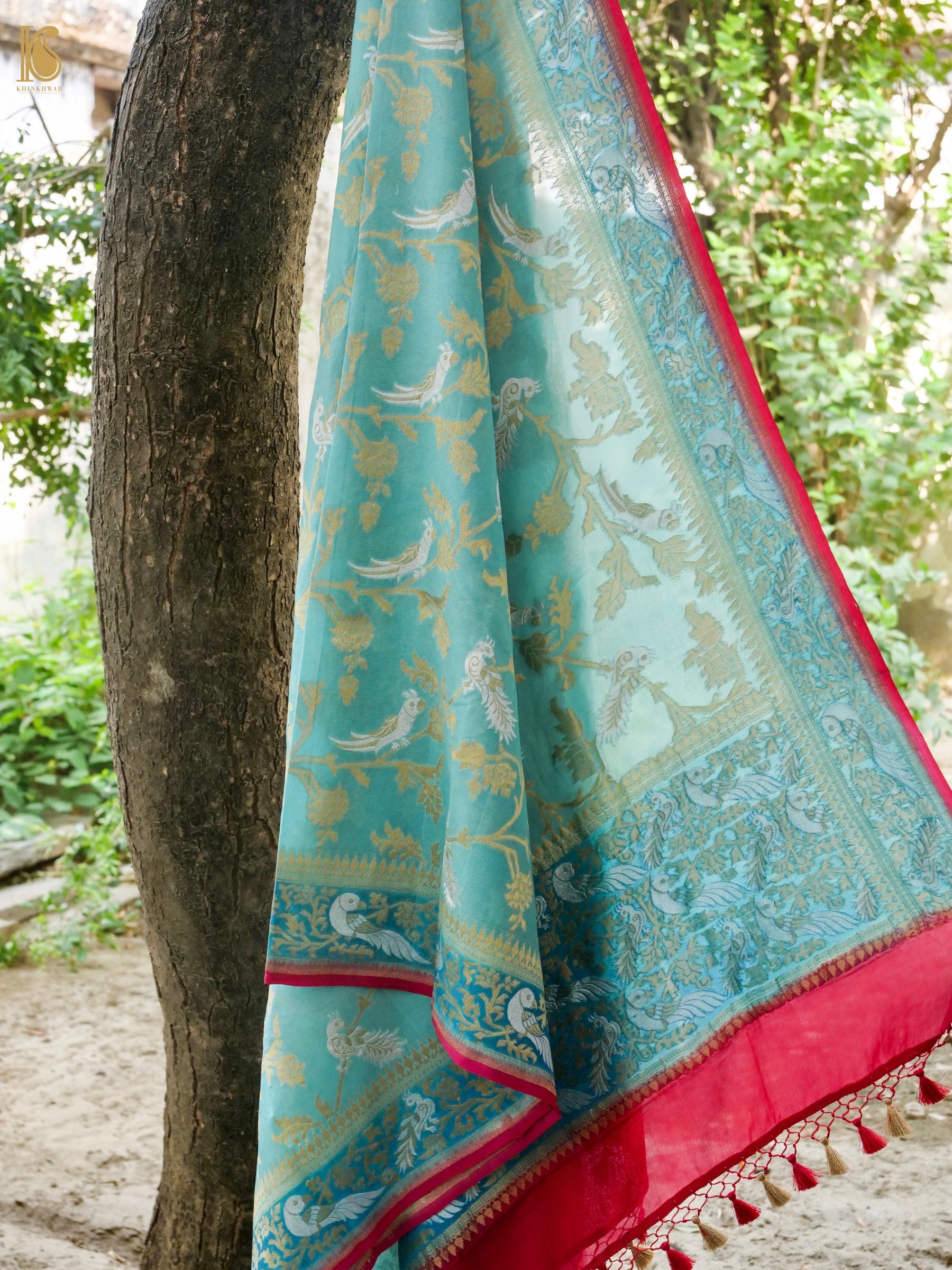 Banarasi Georgette Birds Dupatta in Blue