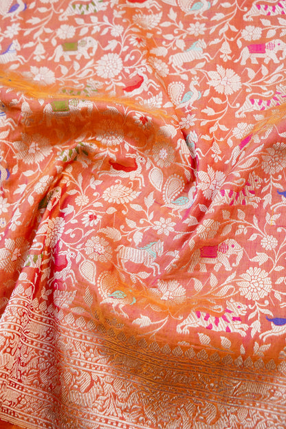 Handwoven Banarasi Katan Silk Shikargah Dupatta