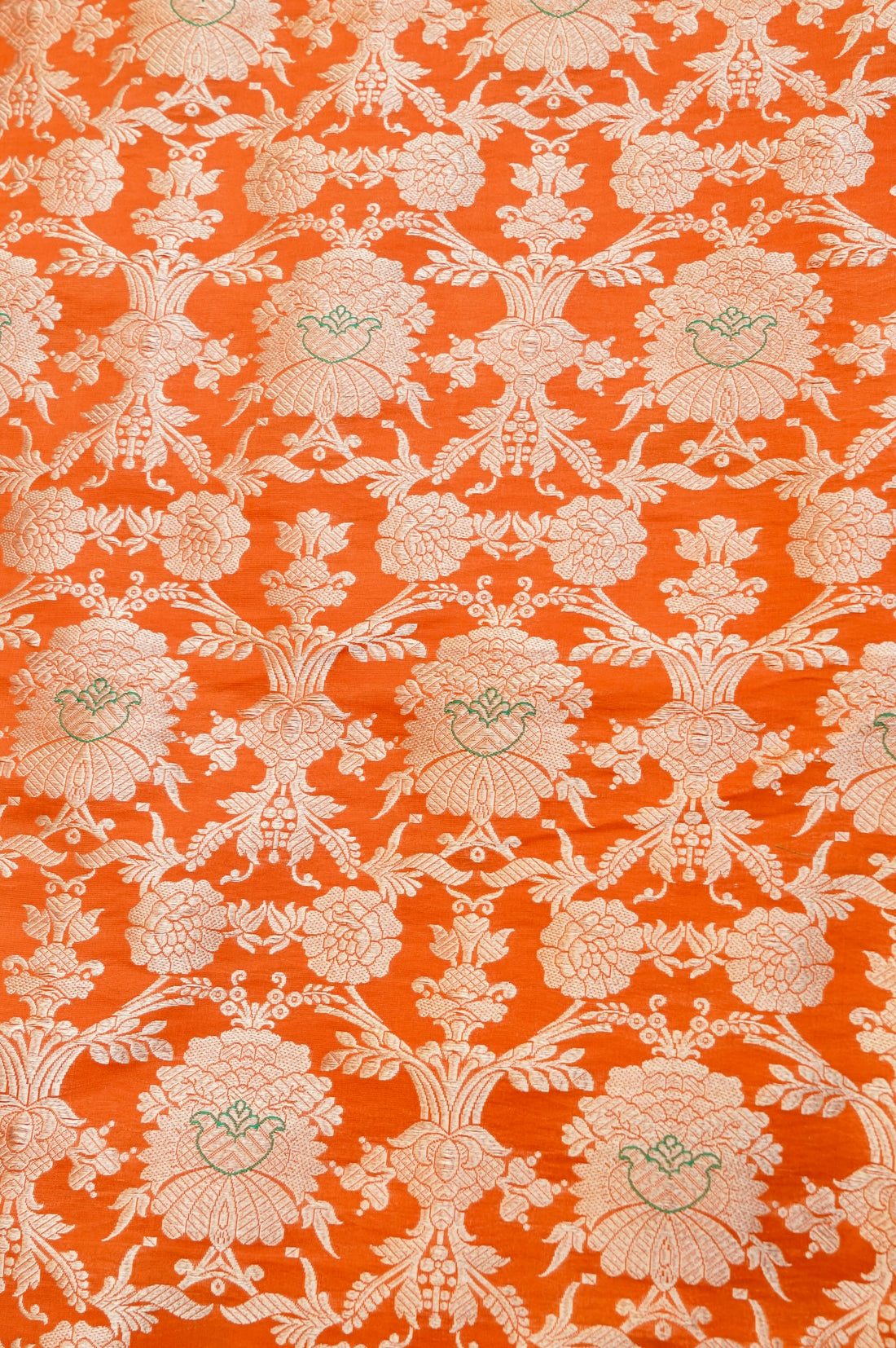 Pure Brocade Banarasi Mehraab Fabric in Orange - Khinkhwab