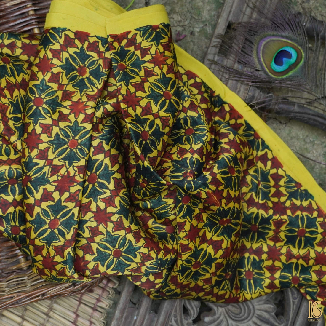 Hand Block Ajrakh Modal Silk Fabric