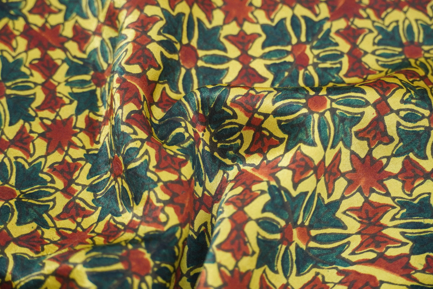 Mustard Hand Block Ajrakh Modal Silk Fabric