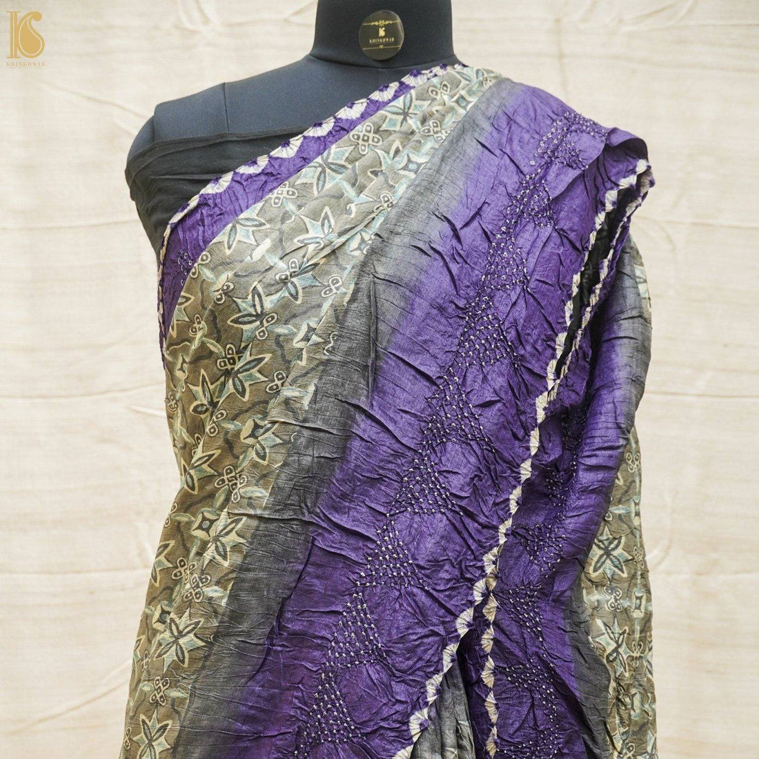 Pure Tussar Silk Saree with Bandhani & Ajrakh