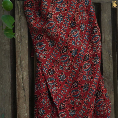 Red Hand Block Ajrakh Modal Silk Fabric