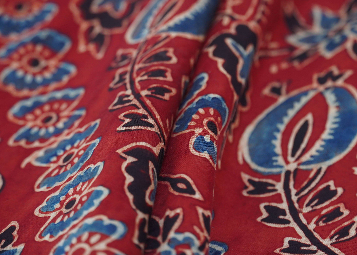 Red Hand Block Ajrakh Modal Silk Fabric