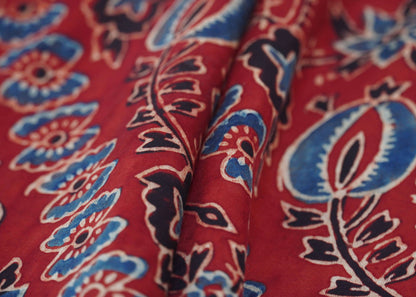 Red Hand Block Ajrakh Modal Silk Fabric