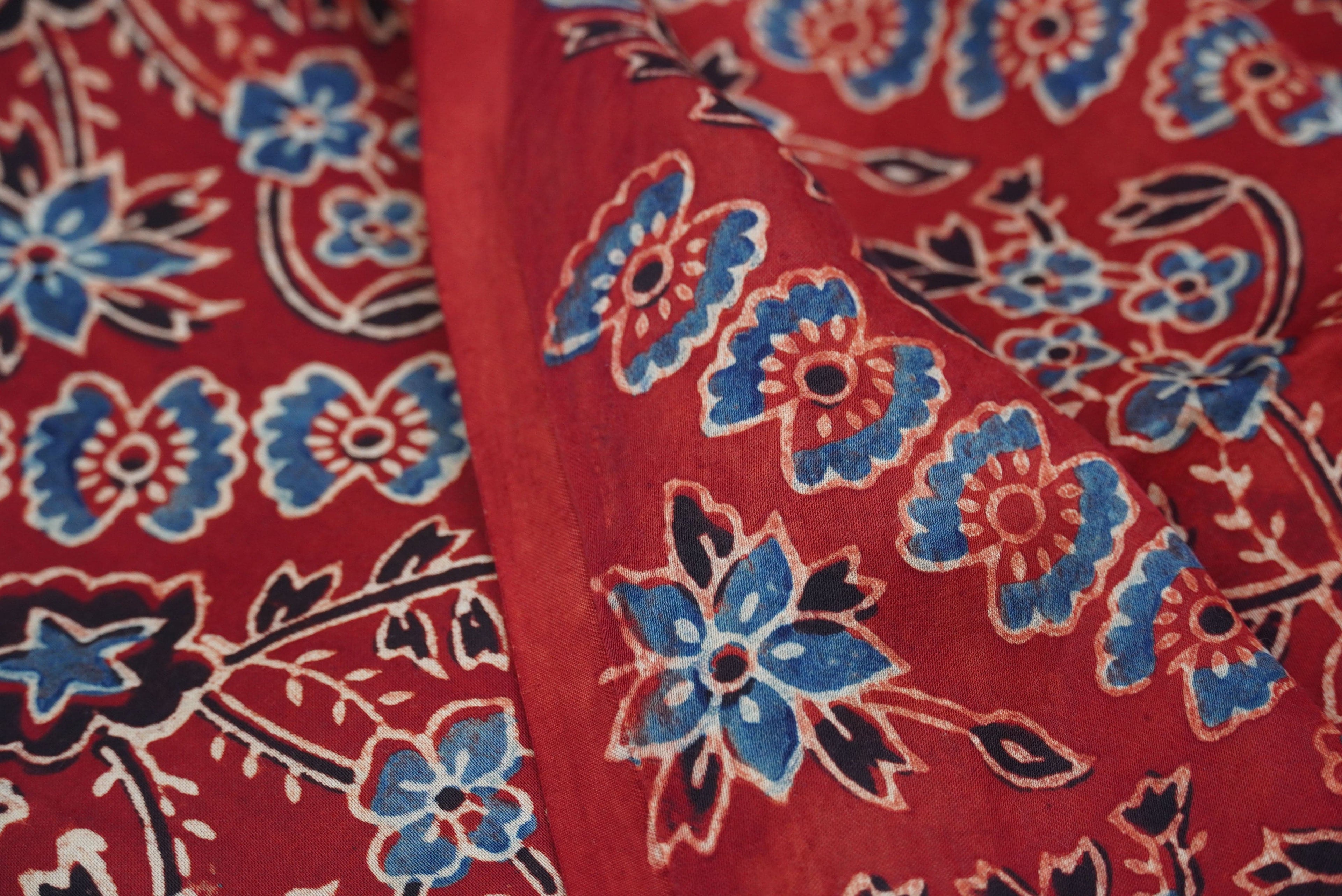 Red Hand Block Ajrakh Modal Silk Fabric