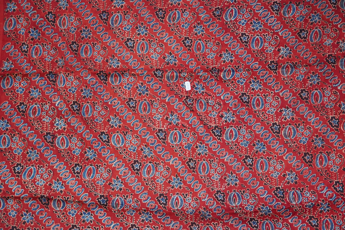 Red Hand Block Ajrakh Modal Silk Fabric