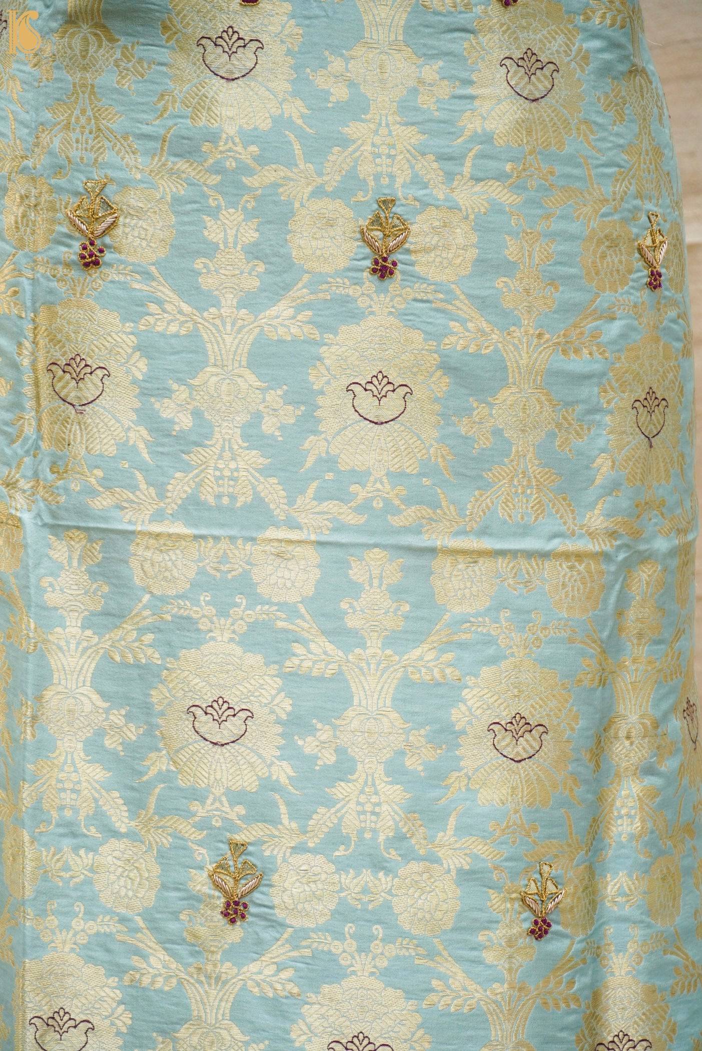 Baby Blue Kimkhab Handloom Banarasi Embroidered Kurta Fabric