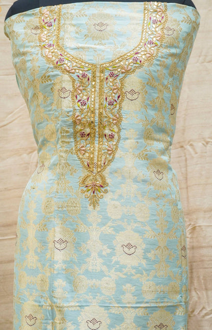 Baby Blue Kimkhab Handloom Banarasi Embroidered Kurta Fabric