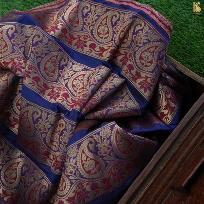 Blue Banarasi Semi Silk Border Fabric