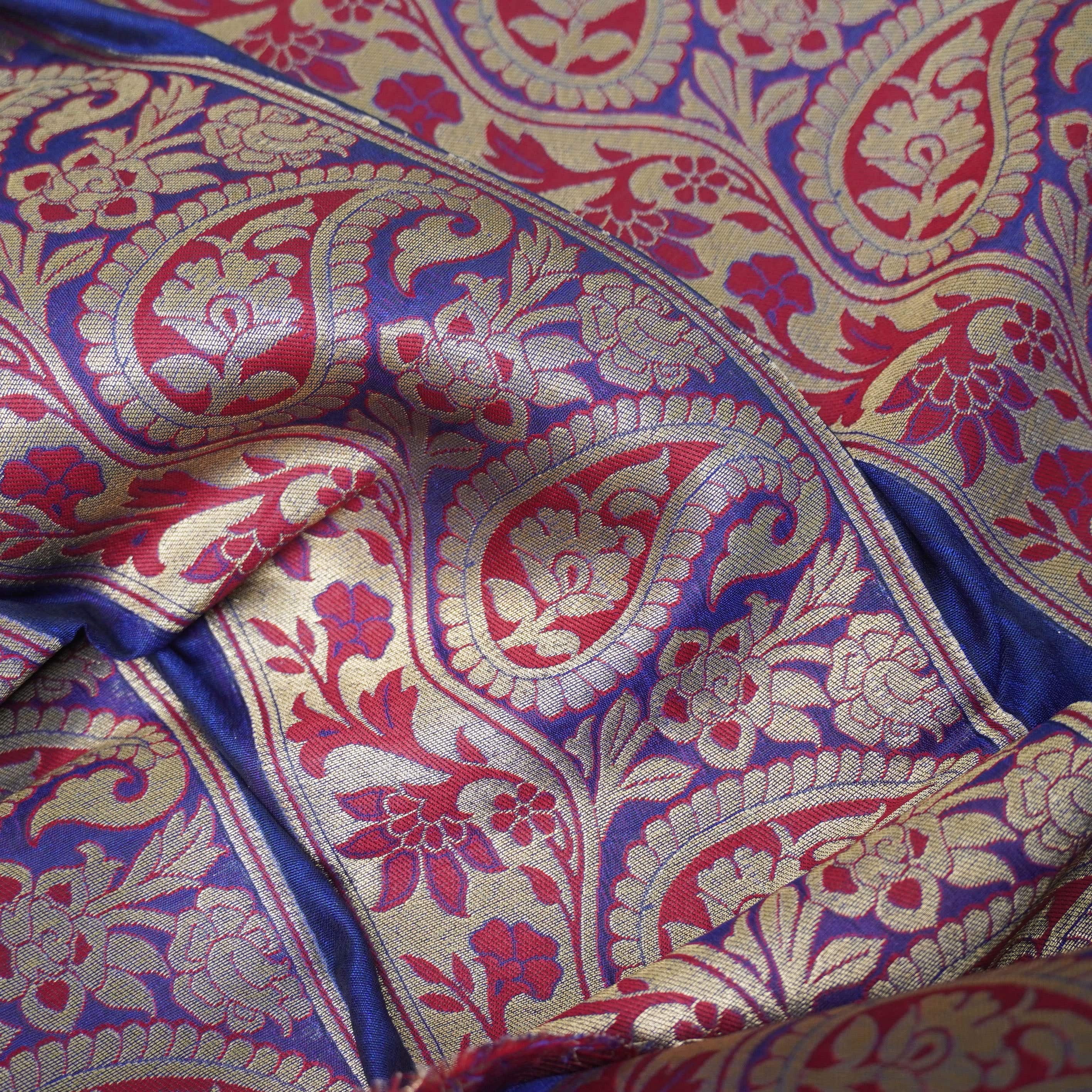 Blue Banarasi Semi Silk Border Fabric