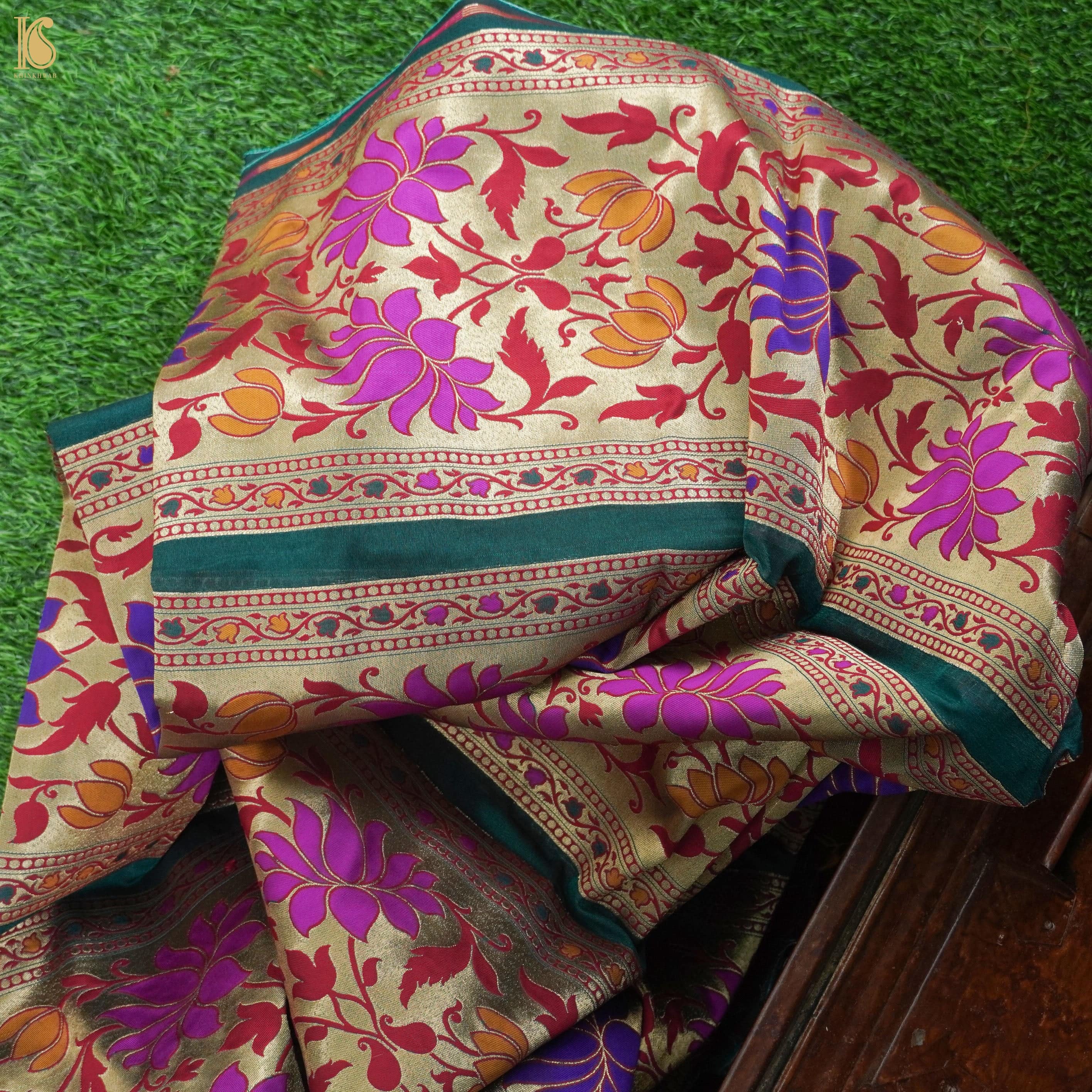 Floral Banarasi Semi Silk Border Fabric