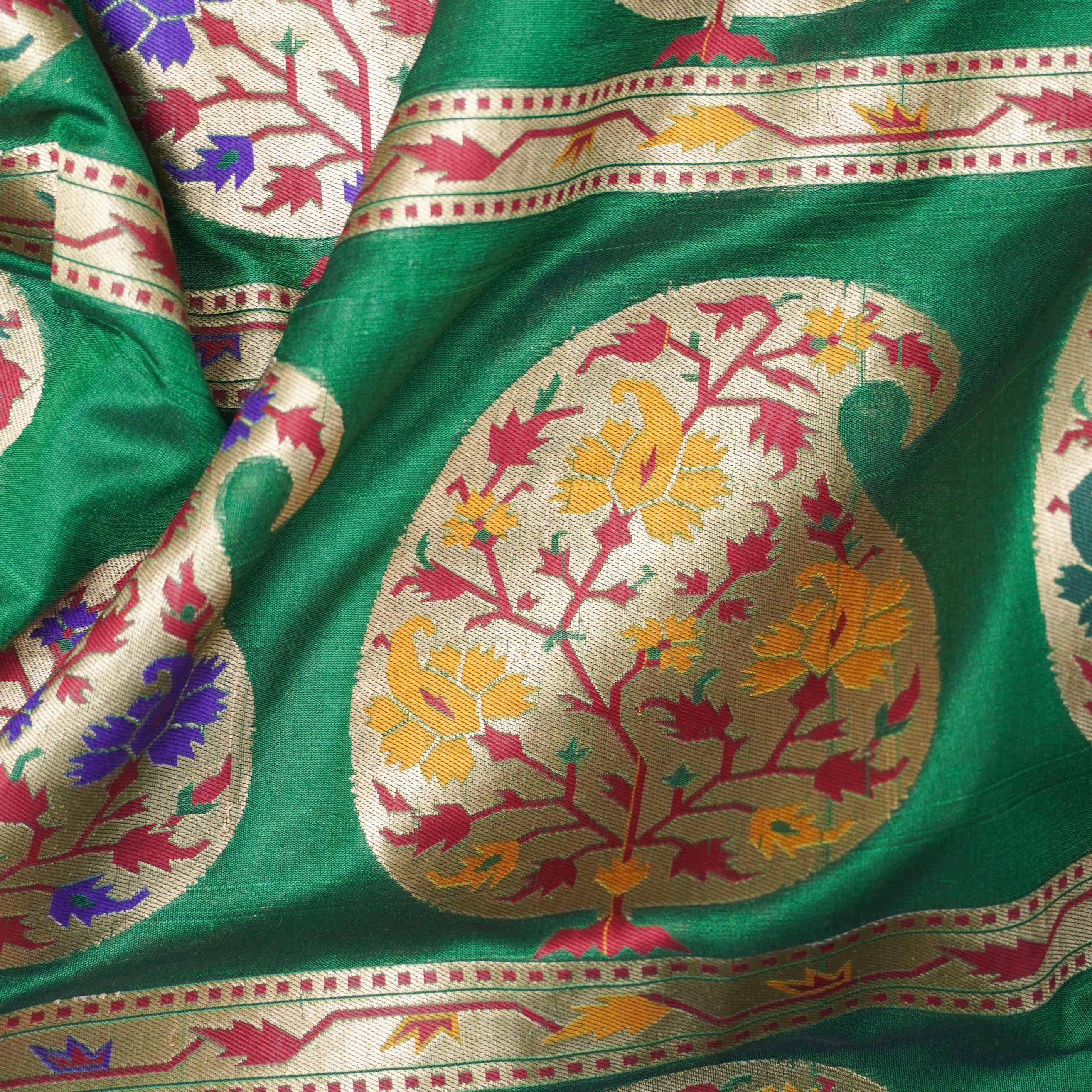 Green Banarasi Semi Silk Border Fabric