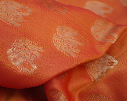Orange Banarasi Semi Silk Elephant Fabric with Border