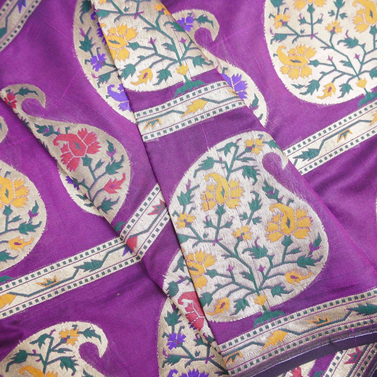 Purple Banarasi Semi Silk Border Fabric