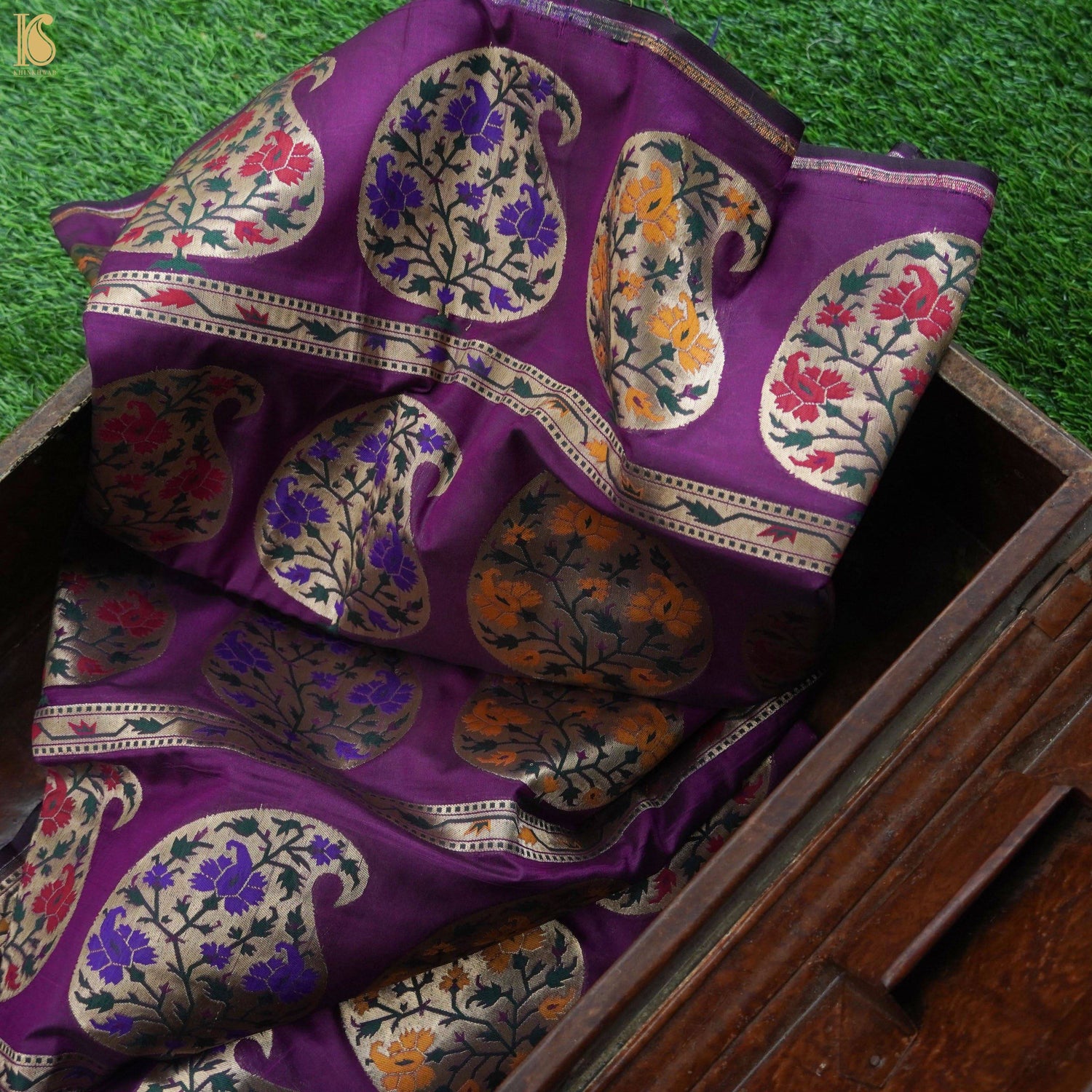 Purple Banarasi Semi Silk Border Fabric