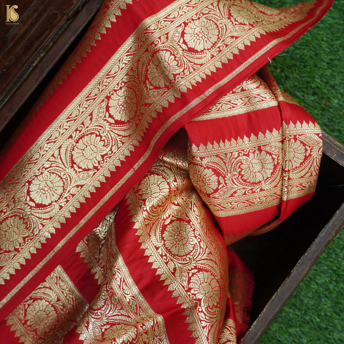 Red Banarasi Semi Silk Border Fabric