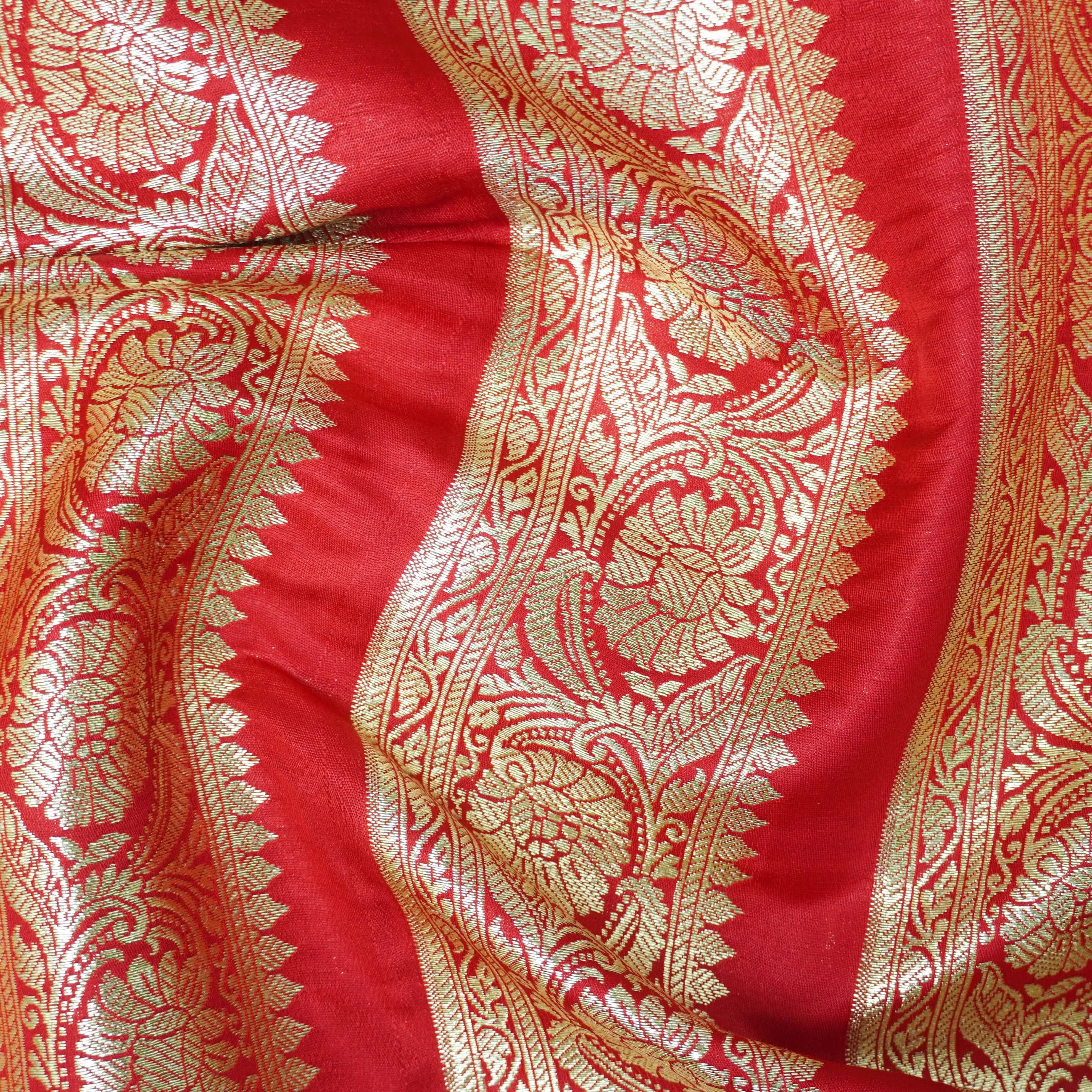 Red Banarasi Semi Silk Border Fabric