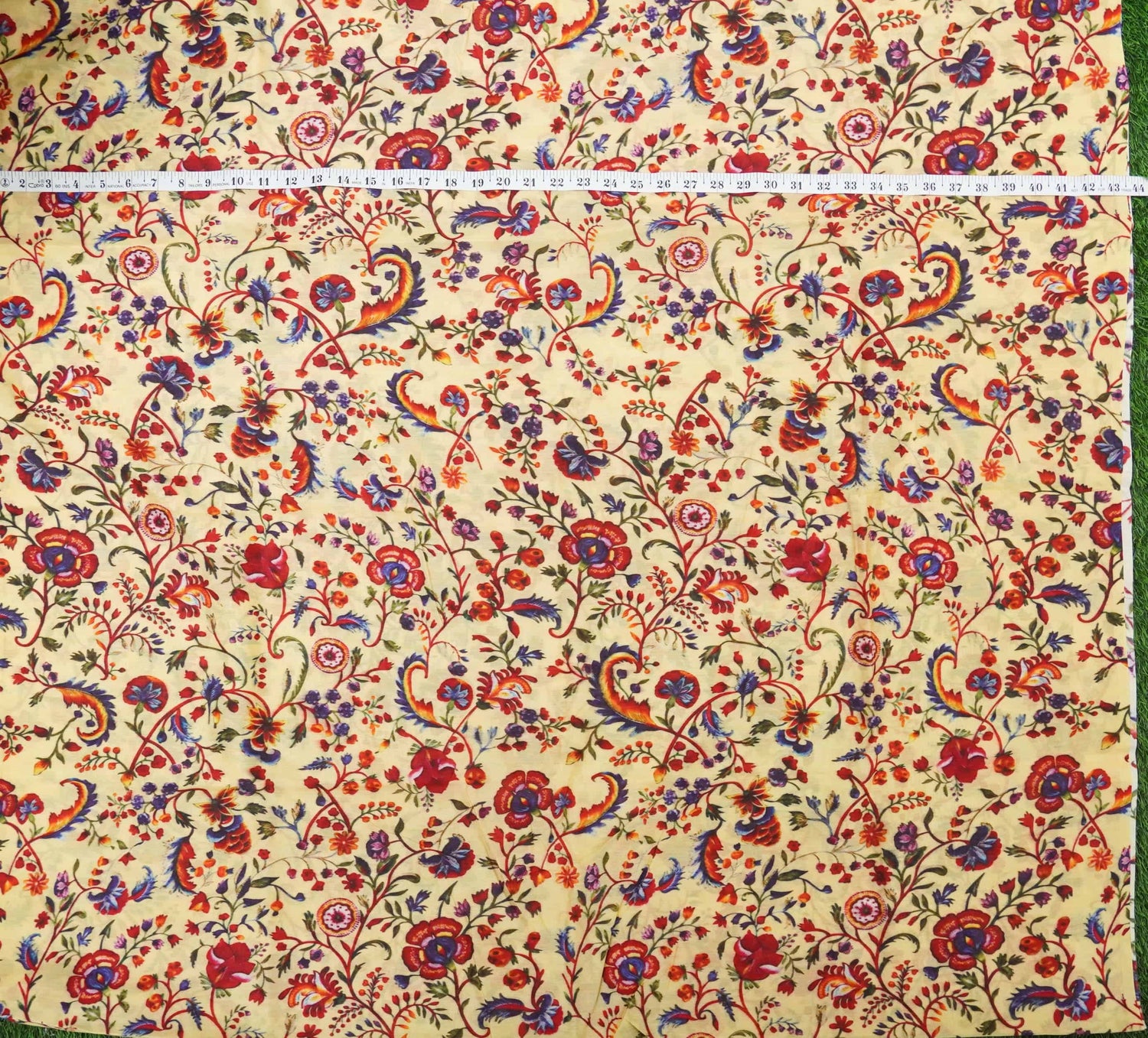 Beige Pure Chanderi Silk Print Fabric