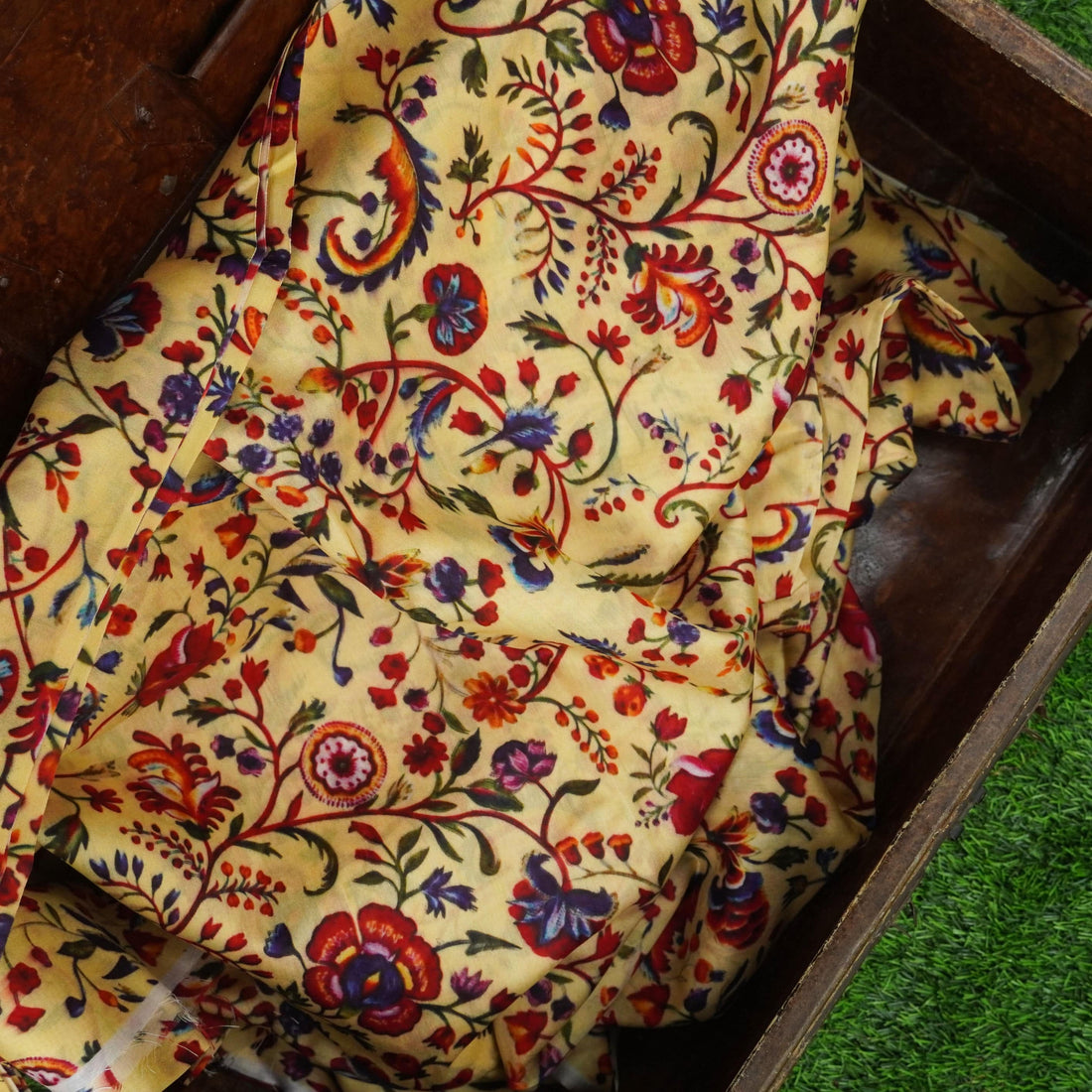 Beige Pure Chanderi Silk Print Fabric