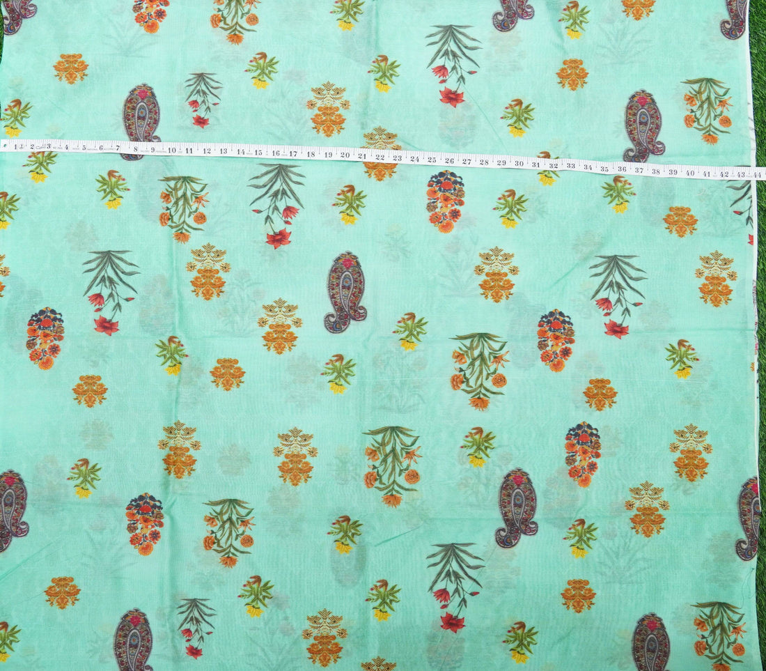 Green Pure Chanderi Silk Print Fabric