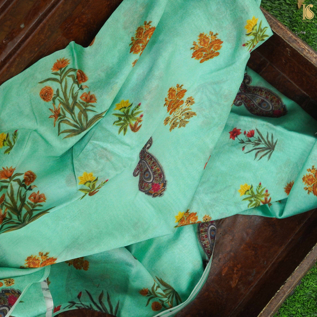 Green Pure Chanderi Silk Print Fabric