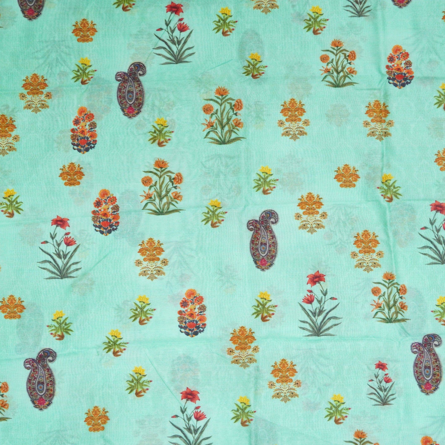 Green Pure Chanderi Silk Print Fabric