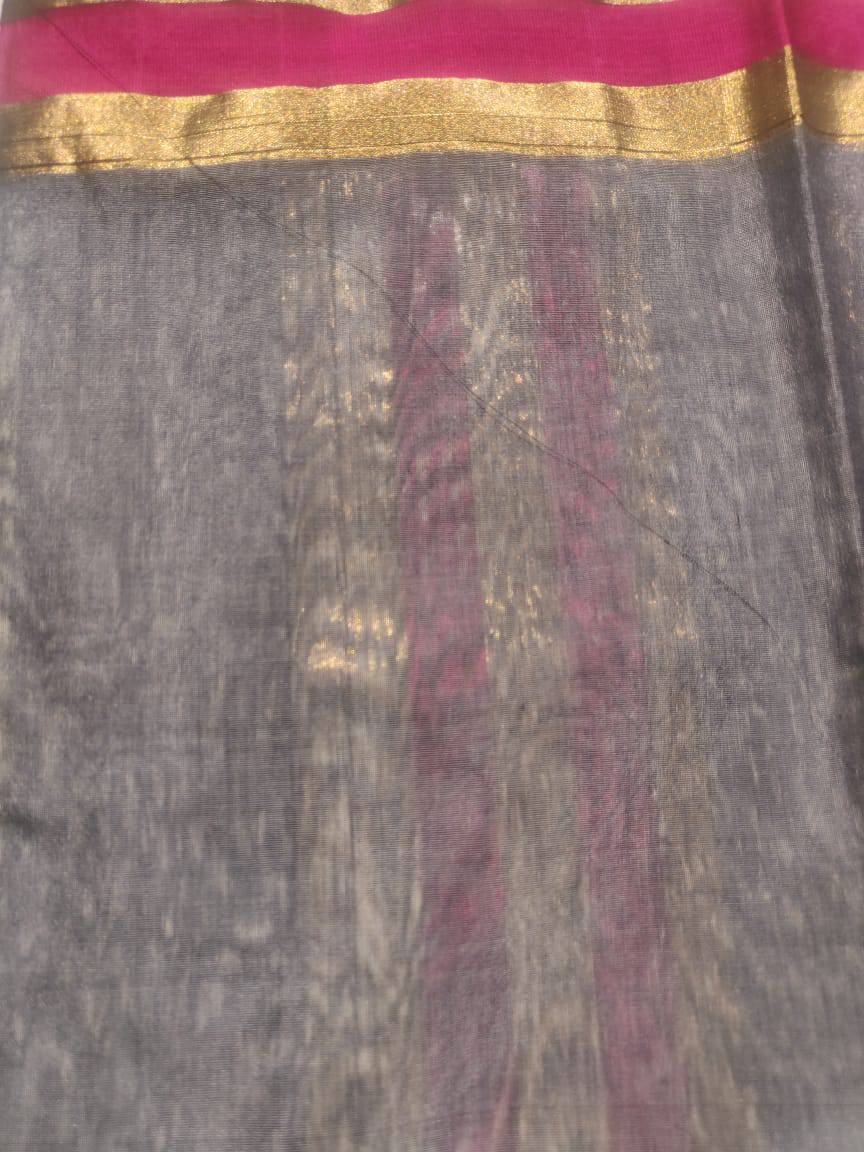 Grey Pure Chanderi Cotton Silk Handwoven Saree - Khinkhwab