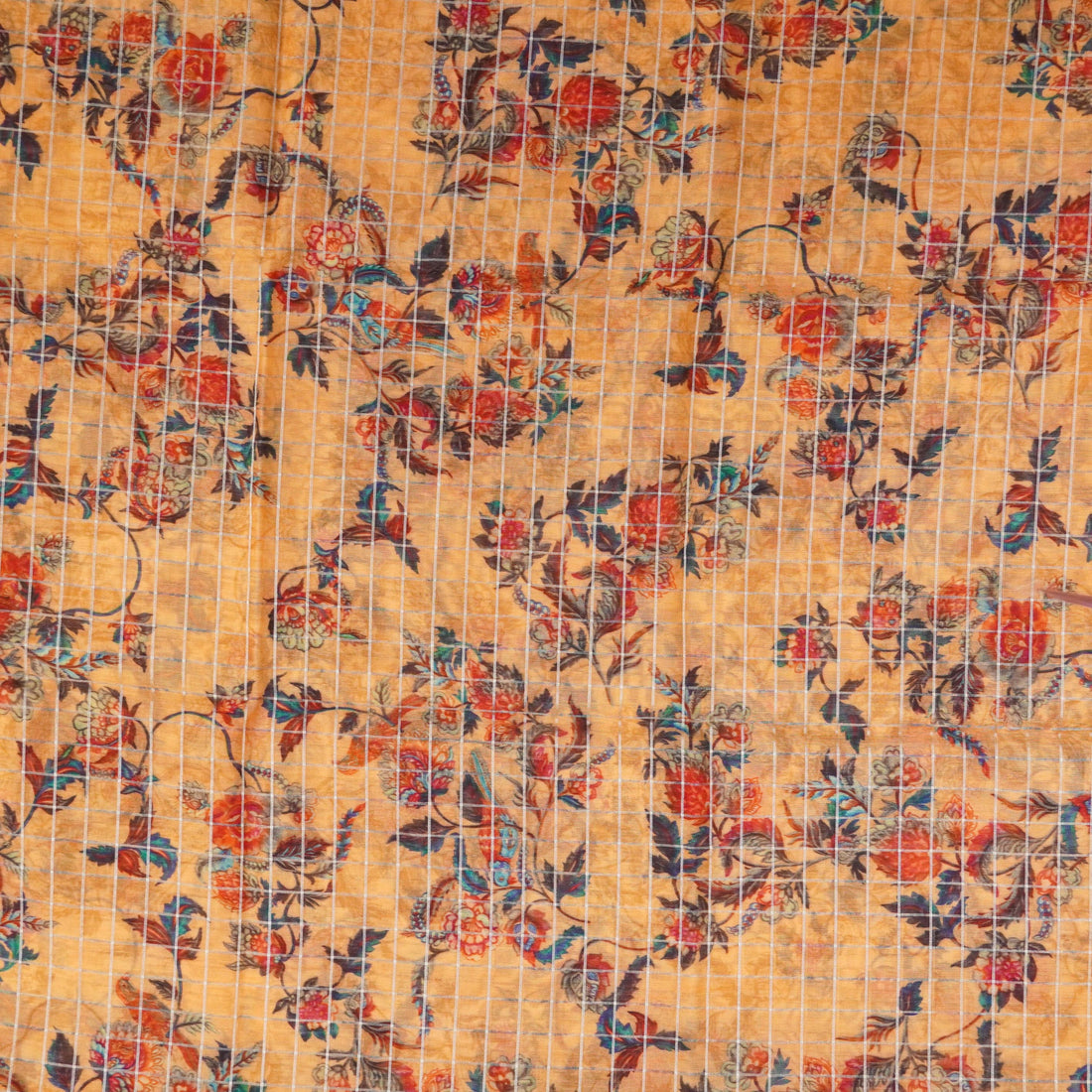 Chanderi Silk with Zari Checks Print Fabric