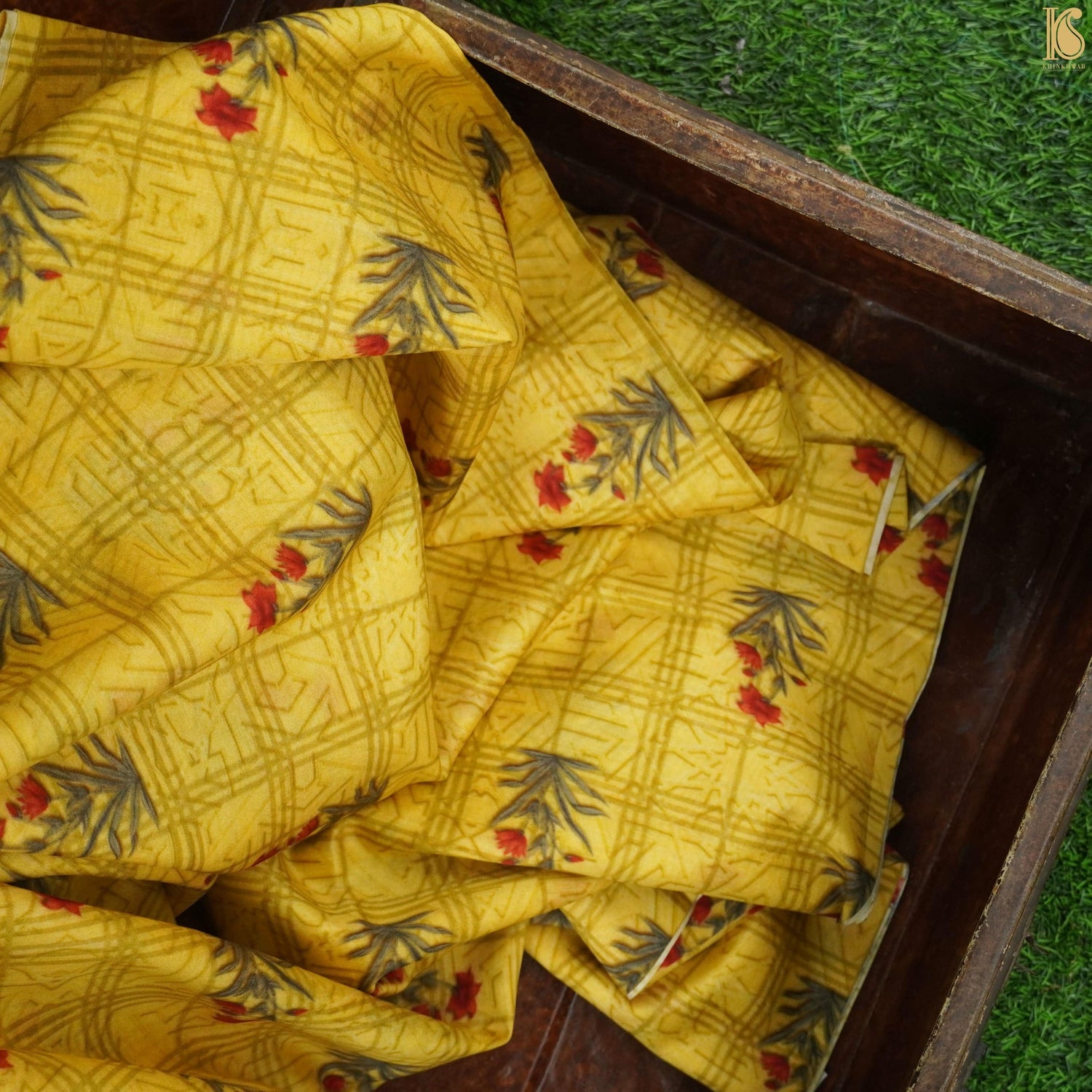 Yellow Pure Chanderi Silk Print Fabric