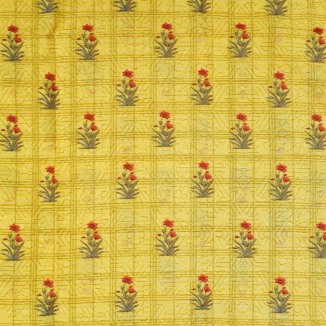 Yellow Pure Chanderi Silk Print Fabric