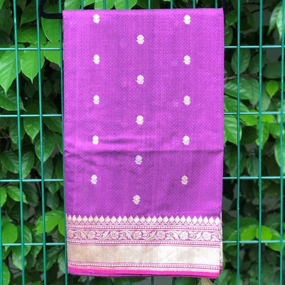 Violet Pure Muslin Cotton Handloom Banarasi Saree