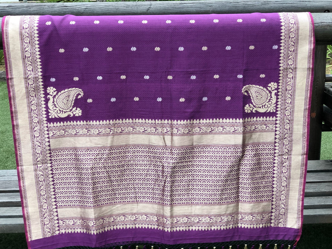 Violet Pure Muslin Cotton Handloom Banarasi Saree