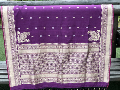 Violet Pure Muslin Cotton Handloom Banarasi Saree