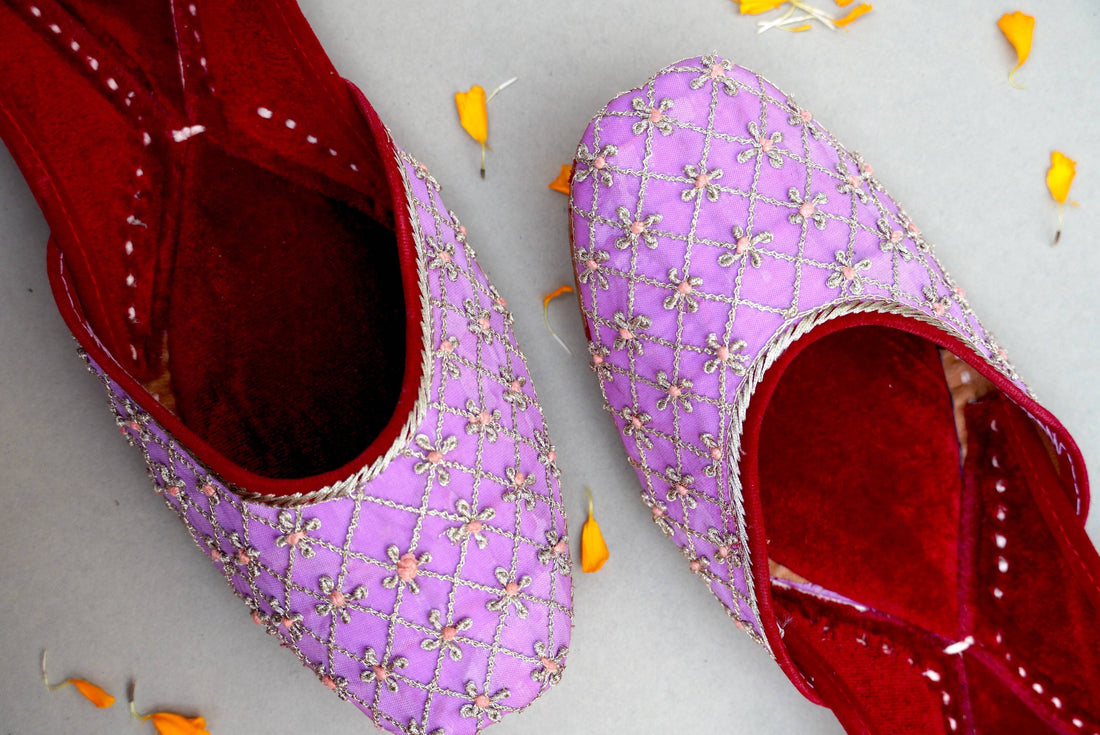 Handcrafted Punjabi Jutti with Velvet &amp; Embroidery